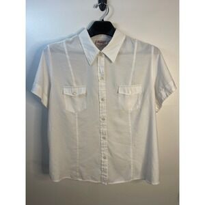 Joanna Plus White Short Sleeve Button Down Shirt Kids Size 2X Collared Blouse